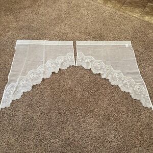 VTG Set JCPenney Home Sheer Floral Embroidered Swag Kitchen Curtain Pair 58x38